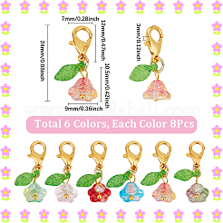 花と葉のアクリルペンダントロックステッチマーカー48個8セット  かぎ針編みカニカンチャーム  ゴールドカラー  24mm  6個/セット&nbsp;HJEW-SC0001-65