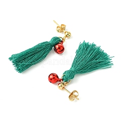 クリスマスツリーのタッセルダングルイヤリング  女性用真鍮ベルスタッドピアス  レッド  39~39.5x6~11.5mm&nbsp;EJEW-JE06105