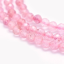 天然石ストロベリークォーツビーズ連売り  ラウンド  多面カット  3mm  穴：0.5mm  約135個/連  15.3インチ（39cm）&nbsp;G-O166-21A-3mm