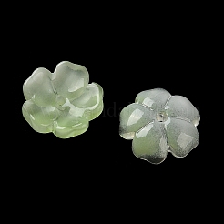 染色＆加熱グラデーションカラーガラスビーズキャップ  5  - 花びらの花  グリッターパウダー付き  薄緑  13x14x5mm  穴：1.6mm&nbsp;GLAA-D307-01K