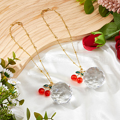 2Pcs Glass Round & Alloy Cherry Pendant Decorations&nbsp;HJEW-DC00105