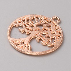 合金ペンダント  命の木とフラットラウンド  ローズゴールド  29x25.5x1.5mm  穴：1.8mm&nbsp;FIND-WH0139-186RG