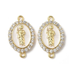 Brass Micro Pave Clear Cubic Zirconia Enamel Oval with Saint Jude Connector Charms&nbsp;KK-L243-11G-A