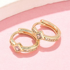 Rhombus Brass Micro Pave Clear Cubic Zirconia Hoop Earrings&nbsp;EJEW-Z102-14G