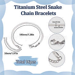ヒップホップスタイルのステンレススチール製スネークチェーンブレスレット（男性用）  プラチナ  7-1/4インチ（18.5cm）  16個/セット&nbsp;BJEW-SC0001-34A