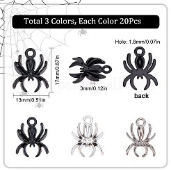 60本3スタイルアロイペンダント  クモ  ミックスカラー  17~18.5x13~14x2.5~3mm  穴：1.8~2mm  20個/スタイル&nbsp;FIND-SC0004-39