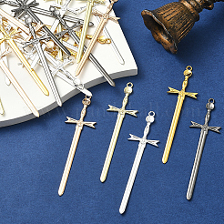 40色の合金製ビッグペンダント5個。  剣のチャーム  ミックスカラー  89x24x3mm  穴：2.8mm  8個/カラー&nbsp;FIND-SC0018-10B