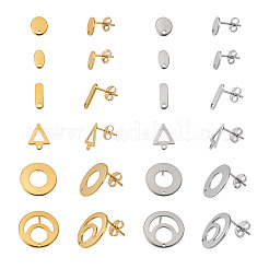 48個 12スタイル 201ステンレススチールスタッドピアス金具  穴と304ステンレススチールのピンとイヤーナット付き  長方形 & 楕円形 & フラットラウンド形 & ドーナツ & 三角形  ゴールデン·ステンレス鋼色  9~16x3.5~9mm  穴：0.9~1.4mm  ピン：0.7~0.8mm  4個/スタイル&nbsp;EJEW-TA0001-06