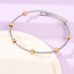 Duo Tone 304 Stainless Steel Cube Bead Cuff Bangles for Women&nbsp;SA-CBA2192-01GP