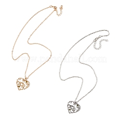 2Pcs 2 Colors Mom Daughter Hand in Hand Family Heart Alloy Pendant Necklaces&nbsp;NJEW-FS0001-10A