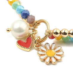 Heart & Daisy Enamel Charm Bracelet with Shell Pearl&nbsp;BJEW-TA00383