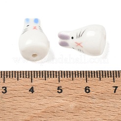 手作りの陶器ビーズ  兎  手描き  ミックスカラー  17x11.5x11.5mm  穴：2mm&nbsp;PR-CBA069E-02