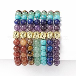 7Pcs 7 Style Natural & Synthetic Mixed Gemstone Stretch Bracelets Set with Alloy Buddha Head Beaded&nbsp;BJEW-JB08783