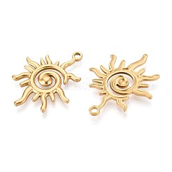 304ステンレスペンダント  太陽のチャーム  イオンプレーティング（ip）  18KGP本金メッキ  33x26x2.5mm  穴：2mm&nbsp;X-STAS-T065-07G
