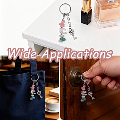 1Pc Gemstone Chip with 201 Stainless Steel Charm Keychains&nbsp;KEYC-CO0001-01A