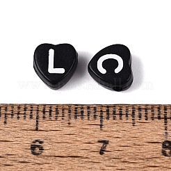 不透明なアクリルエナメルビーズ  文字模様のハート  ブラック  7x7x4mm  穴：1.5~1.6mm  約3400個/500g&nbsp;SACR-Q001-16B-A01