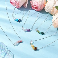 グラデーションカラーの宝石チップペンダントネックレス  304ステンレススチールアズキチェーンネックレス  ステンレス鋼色  16.73~17.13インチ（42.5~43.5cm）&nbsp;NJEW-JN05073