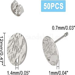 304ステンレススチールスタッドピアス金具  イヤナット/ピアスバックキャッチ＆ループ付き  テクスチャ  フラットラウンド  ステンレス鋼色  12x1mm  穴：1.4mm  ピン：0.7mm  50個/箱&nbsp;STAS-UN0018-20P