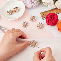 アクリルラインストーンボタン6個。  真鍮パーツ  花  クリスタルAB  26x12mm  穴：1.2mm&nbsp;DIY-FG0004-60B