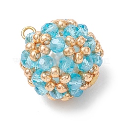 Electroplate Glass & Round Rocailles & Glass Pearl Beaded Pendants&nbsp;PALLOY-MZ00879-04