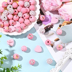 Valentine's Day 60Pcs Element Printed Wood Beads&nbsp;WOOD-YW0001-91