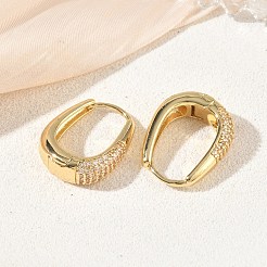 Brass Micro Pave Cubic Zirconia Hoop Earrings&nbsp;KK-CBA30C7-01G