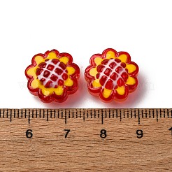 ガラスエナメルビーズ  手描きのビーズ  ヒマワリ  レッド  15x8.5~9mm  穴：1.2mm&nbsp;GLAA-C038-02F