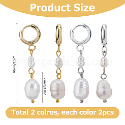 2 Pairs 2 Colors Natural Cultured Freshwater Pearl Hoop Earrings&nbsp;EJEW-HS00005