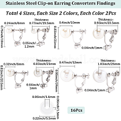 16Pcs 8 Styles 316 Surgical Stainless Steel Clip-on Earring Converters Findings&nbsp;STAS-SC0010-36