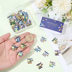 40本プリントアロイペンダント  カドミウムフリー＆ニッケルフリー＆鉛フリー  ライトゴールド  ヘリコプターのチャーム  ミックスカラー  17.5x18.5x2mm  穴：1.8mm&nbsp;ENAM-SC0007-94