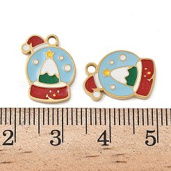 クリスマス 304 ステンレススチール エナメルペンダント  14KGP本金メッキ  水晶球  15x11x1.5mm  穴：1.8mm&nbsp;STAS-Z093-08M-G
