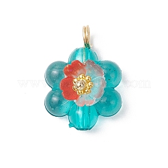 光る透明樹脂の花のペンダント  透明アクリルビーズフレームと304ステンレススチールループ付き  ミックスカラー  21x15.5x10mm  穴：3mm&nbsp;PALLOY-JF03759-01