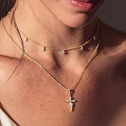 女性用真鍮パヴェクリアキュービックジルコニアクロスペンダントネックレス  ゴールドカラー  15.75~17.72インチ（40~45cm）&nbsp;WG79657-01