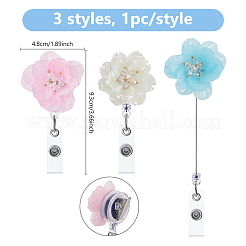 3 個 3 色 ABS プラスチック格納式バッジリール  カードホルダー  プラチナ鉄スナップボタン付き  花  ミックスカラー  93x48x36mm  1pc /カラー&nbsp;AJEW-DC0003-74