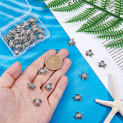 チベットスタイルの合金ビーズ40個。  ウミガメ  アンティークシルバー  13.5x14x3.5mm  穴：1.2mm&nbsp;TIBE-DC0001-18