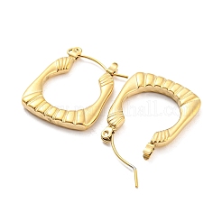 テクスチャ長方形 304 ステンレススチール フープピアス 女性用  14KGP本金メッキ  23x19x3mm&nbsp;EJEW-C067-08G