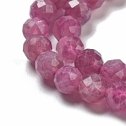 天然のレッドトルマリンビーズ連売り  多面カット  ラウンド  4mm  穴：0.7mm  約90個/連  15.35''（39センチメートル）&nbsp;G-B109-A01-01