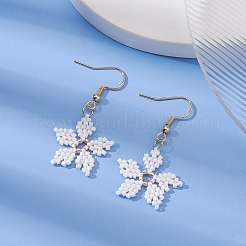 Glass Seed Braided Snowflake Dangle Earrings&nbsp;EJEW-MZ00069-03