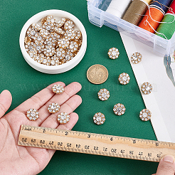 30個 2スタイル 1穴合金ラインストーンシャンクボタン  花  ライトゴールド  15~18x8.5mm  15個/スタイル&nbsp;BUTT-GA0001-44KCG