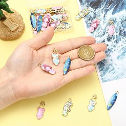 30個5スタイル亜鉛合金エナメルペンダント  ゴールドカラー  混合図形  30~35x9~12x2~2.5mm  穴：2mm  6個/スタイル&nbsp;FIND-CJ0005-33