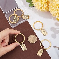 5Pcs 5 Style Rectangle with Tarot 316 Stainless Steel Pendant Keychains&nbsp;KEYC-UN0001-13G