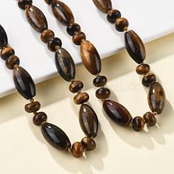 天然石タイガーアイビーズネックレス  合金ロブスター留め金付き  18.1インチ〜18.5インチ（46~47cm）  オーバル：20x10mm&nbsp;NJEW-S388-13