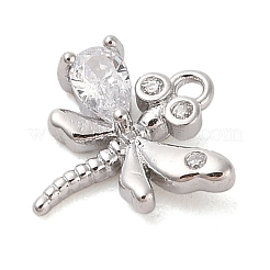 真鍮インレイ透明ガラスペンダント  トンボのチャーム  プラチナメッキ  12x11.6x3mm  穴：1.2mm&nbsp;KK-S388-25P
