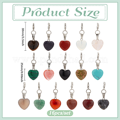 16Pcs Natural & Synthetic Gemstone Heart Pendant Decorations&nbsp;HJEW-PH02374