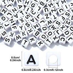 アクリル横穴レタービーズ  エナメル  キューブ  文字L  6x6x6mm  穴：3.2mm&nbsp;OACR-YW0002-08