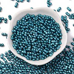 焼付塗装ガラスシードビーズ  メタリックカラー  ピーナッツ  スチールブルー  6x3.5x3mm  穴：1mm  約4500個/ポンド&nbsp;SEED-L011-12A-08