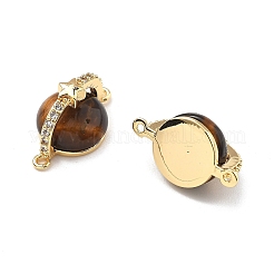 Brass Pave Natural Tiger Eye Planet Connector Charms&nbsp;KK-B129-03G
