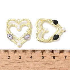 ラックメッキ合金ペンダント  ABSイミテーションパールとラインストーン付き  カドミウムフリー＆ニッケルフリー＆鉛フリー  ハートチャーム  ゴールドカラー  28x23x5mm  穴：1.2mm&nbsp;FIND-I039-034G
