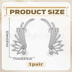 2個 2スタイル 合金ラインストーンスタッドピアス  翼の非対称イヤリング  左右  プラチナ  52.5x17mm  1個/スタイル&nbsp;EJEW-LP0012-27P