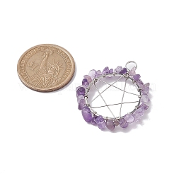 混合宝石チップ銅線巻きペンダント  五芒星チャーム  プラチナ  36~37x32~34x5~8mm  穴：4mm&nbsp;PALLOY-JF02552-02